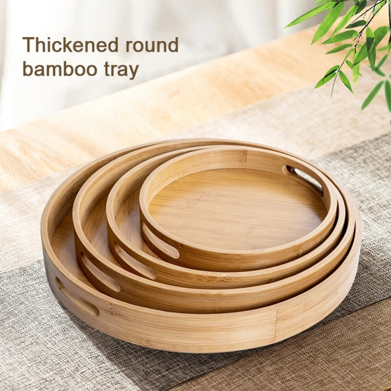Bamboo Round Serving Tray - Modern Style