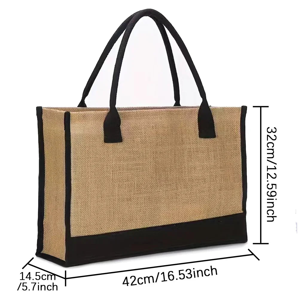 Jute Linen Shopping Bag with Garland Letter Pattern