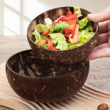 Reusable Coconut Shell Bowls with Wooden Spoons